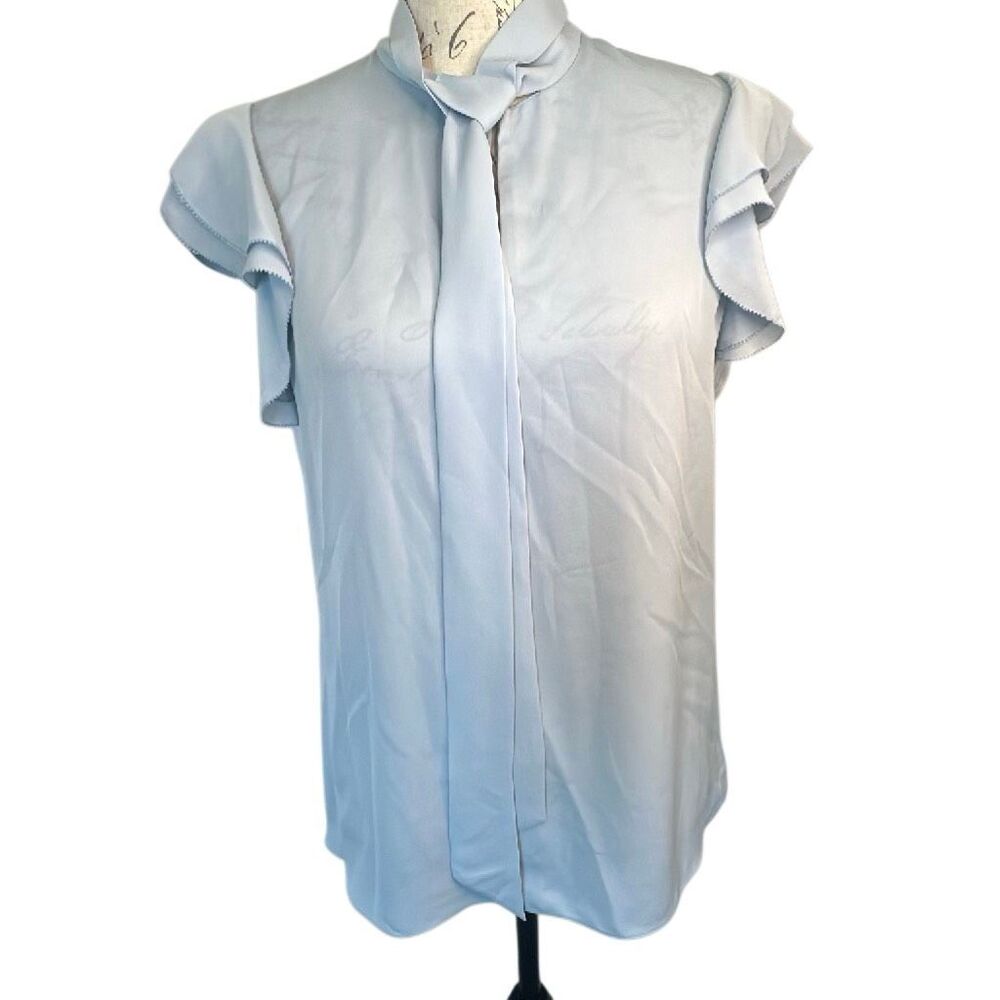 Elie TAHARi Light Blue Silk flutter Sleeve blouse S